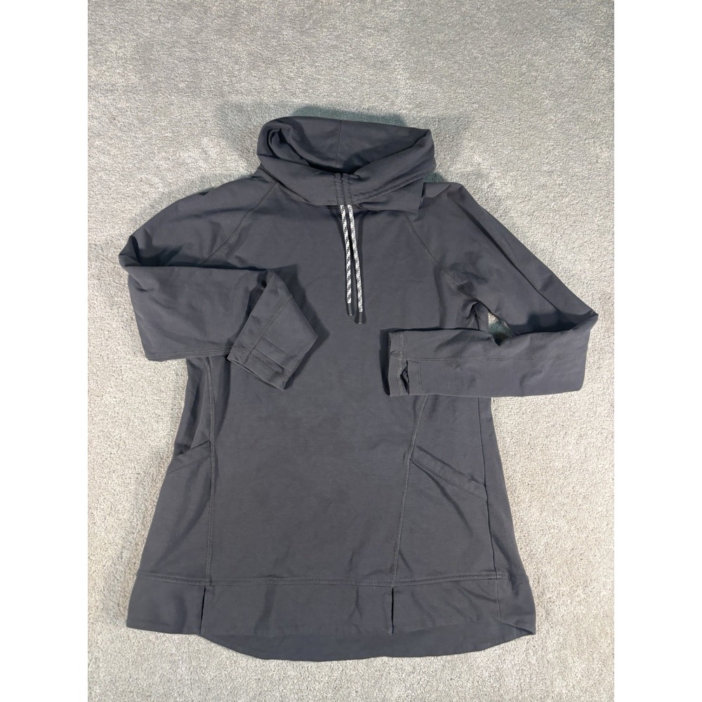 ll bean womens funnel neck sweatshirt gray small pockets thumbholes